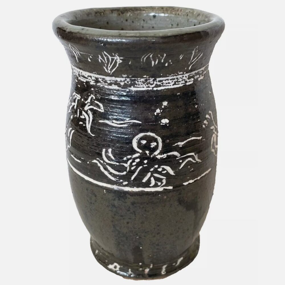 🐙 NEW HANDMADE POTTERY KRAKEN SEA MONSTERS GREEK NORSE MYTHOLOGY CARVED VASE 🐙